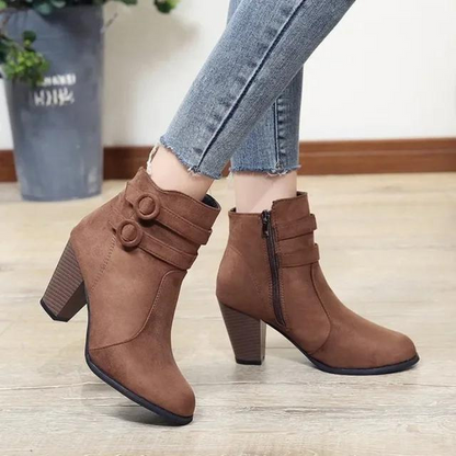 Astrid - Suede Ankle Boots with Double Buckle