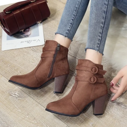 Astrid - Suede Ankle Boots with Double Buckle