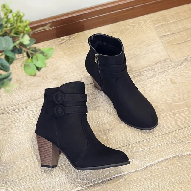 Astrid - Suede Ankle Boots with Double Buckle