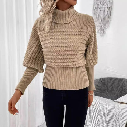 LuxeKnit - Elegant High Collar Sweater