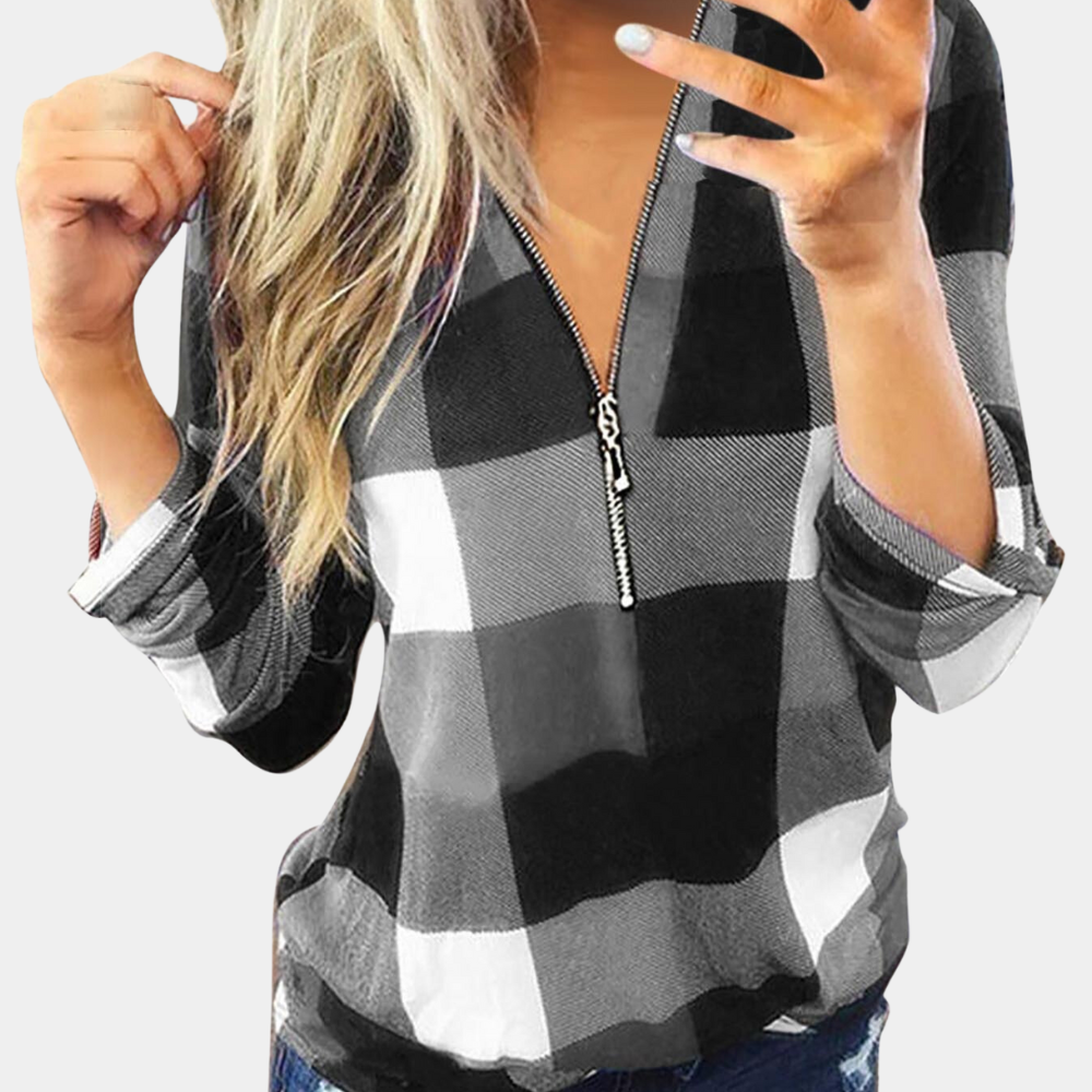 VANIA Classic Plaid Long-Sleeve Blouse