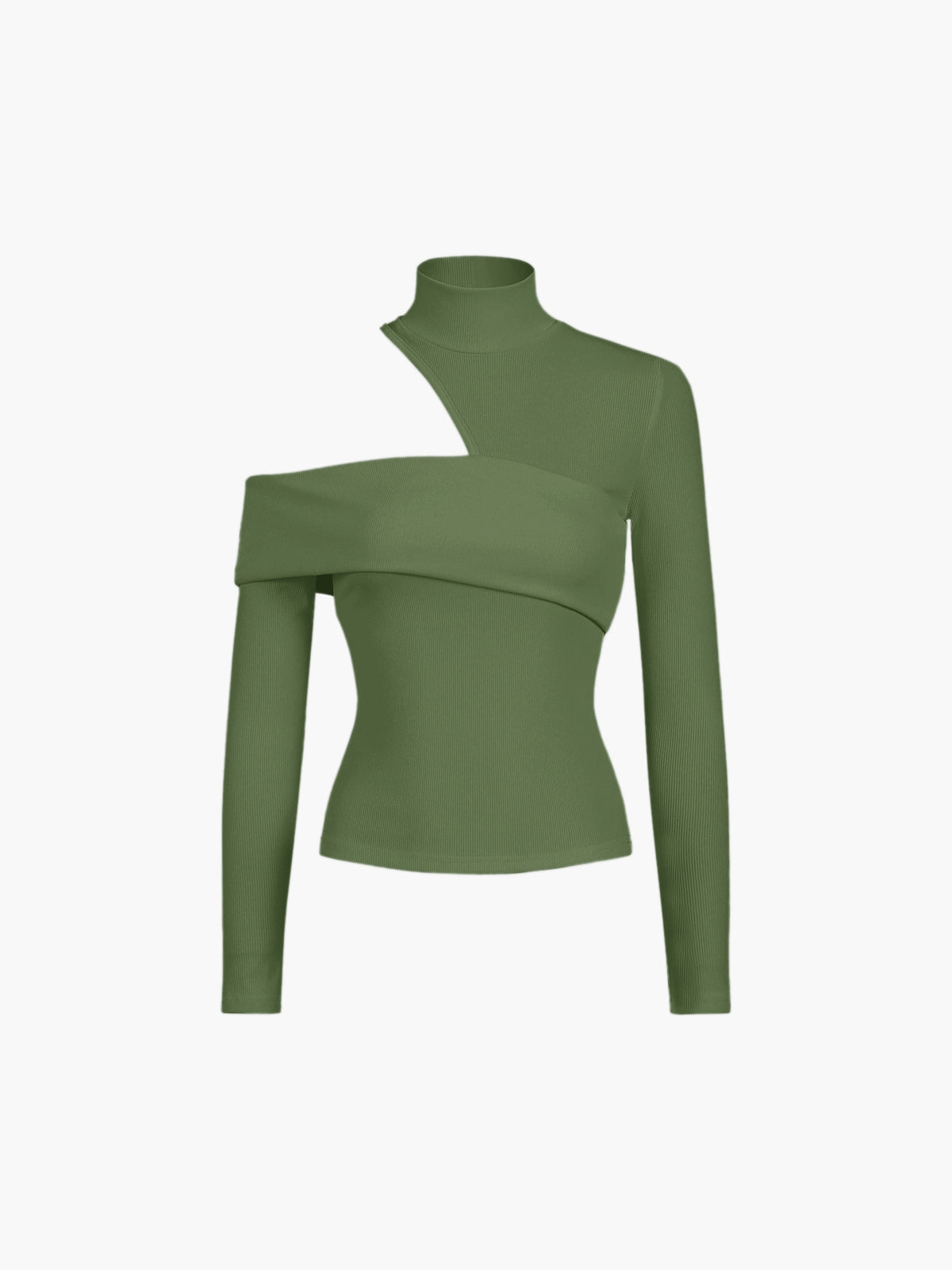 Mock Neck Oblique Cutout Rib Long Sleeve Knit Top