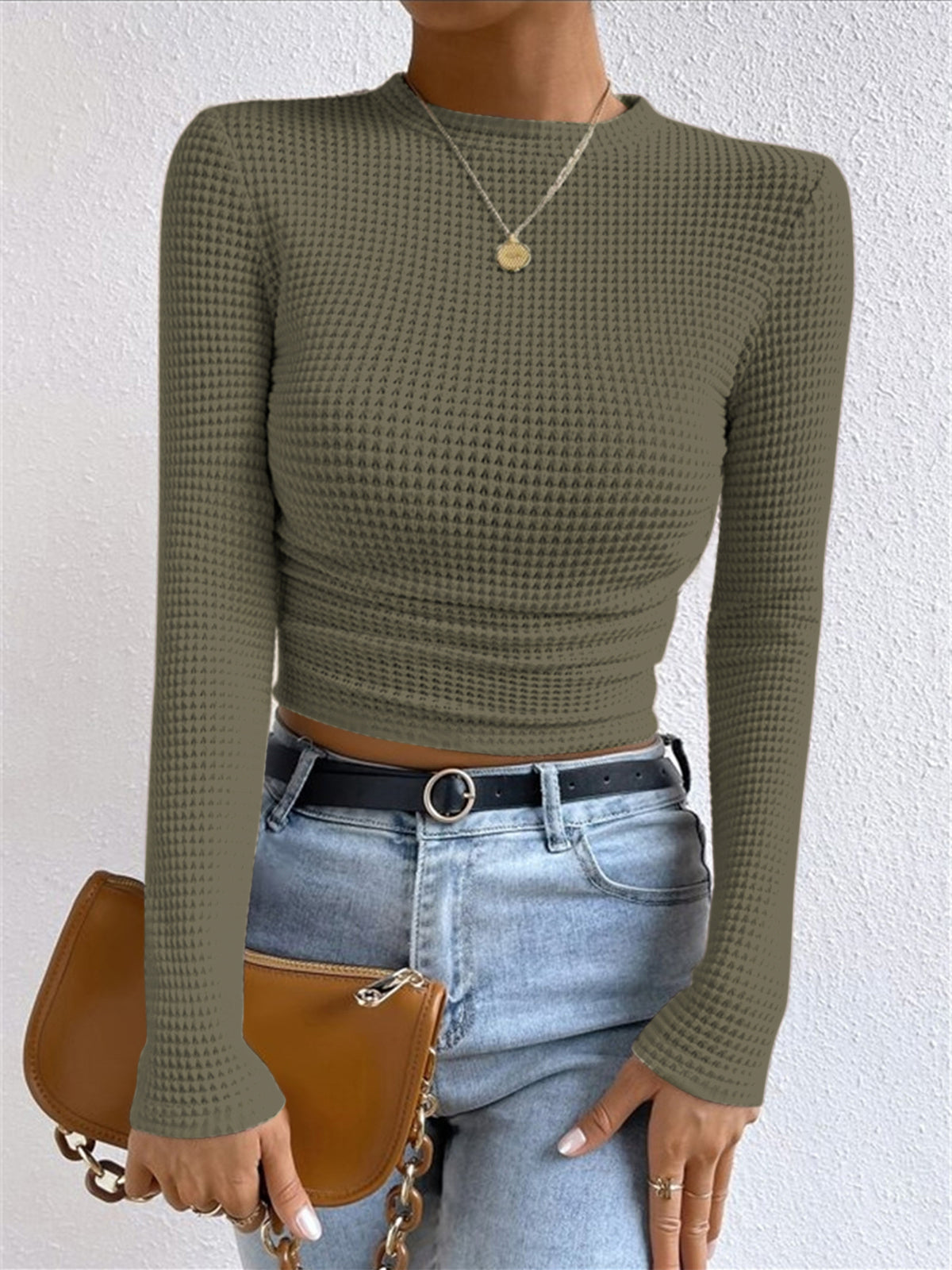 Plain Waffle Slim Sweater