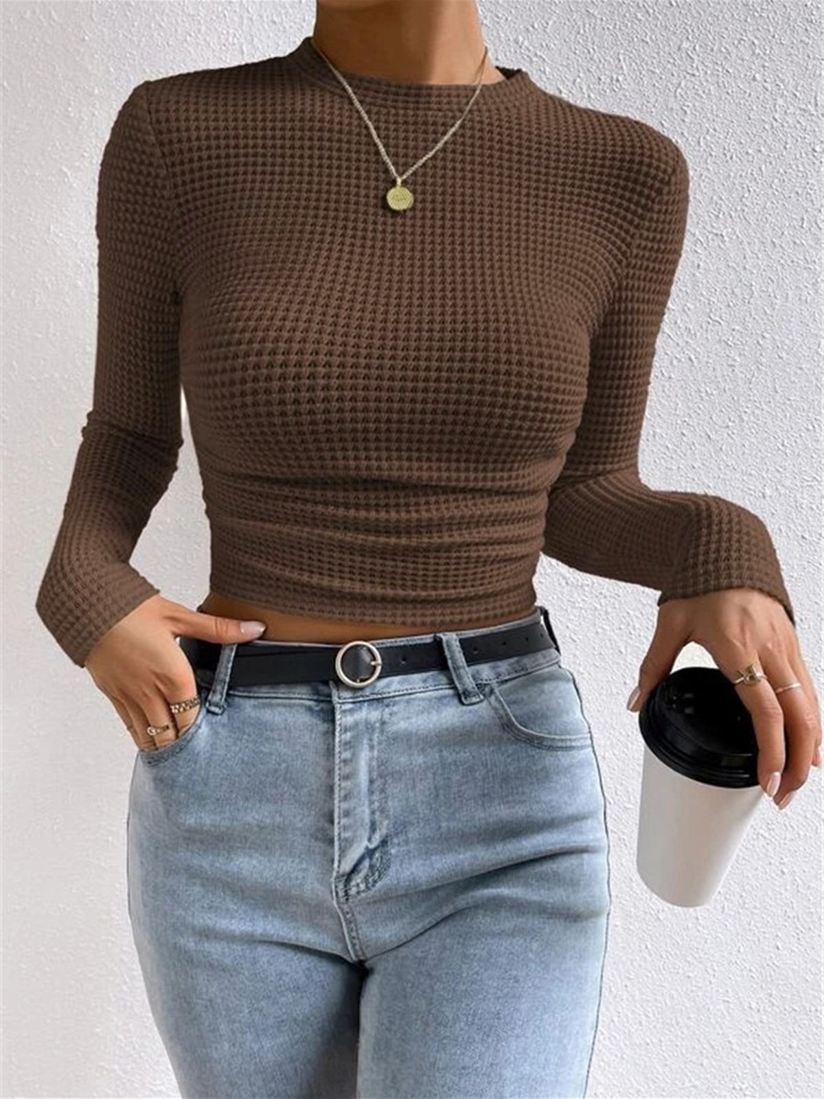 Plain Waffle Slim Sweater