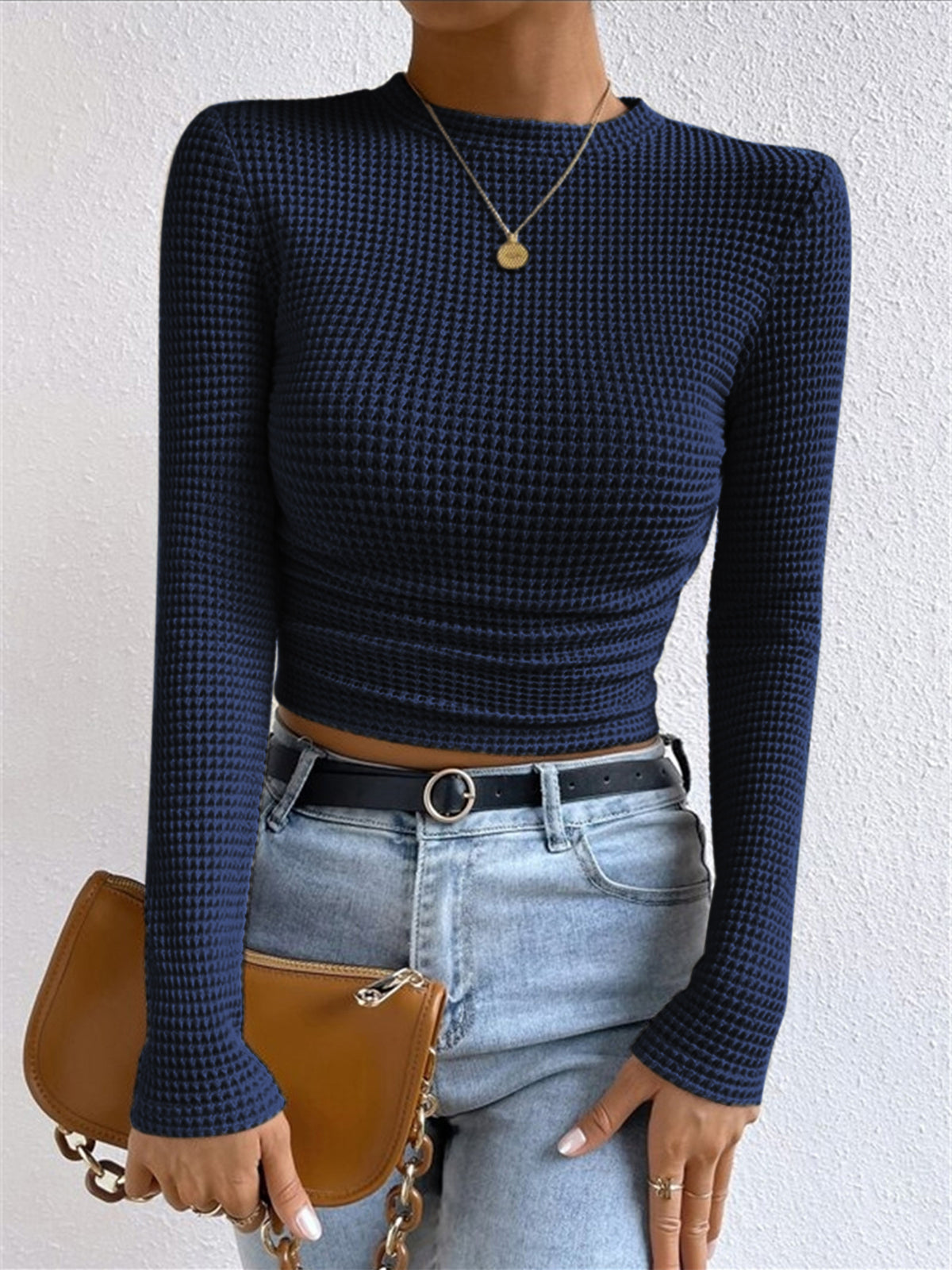 Plain Waffle Slim Sweater