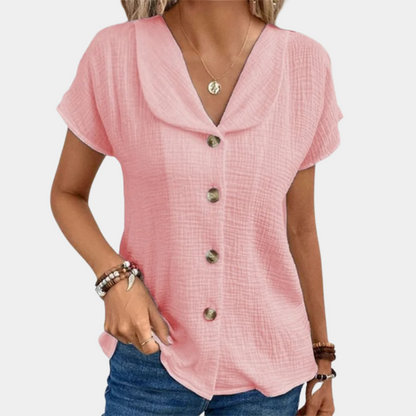 Classic Short Sleeve Blouse with Modern Detail