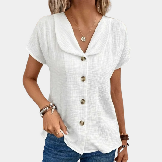 Classic Short Sleeve Blouse with Modern Detail