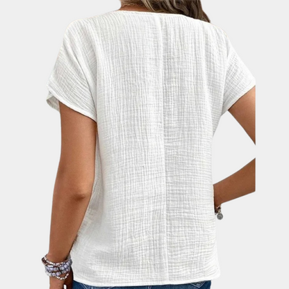 Classic Short Sleeve Blouse with Modern Detail