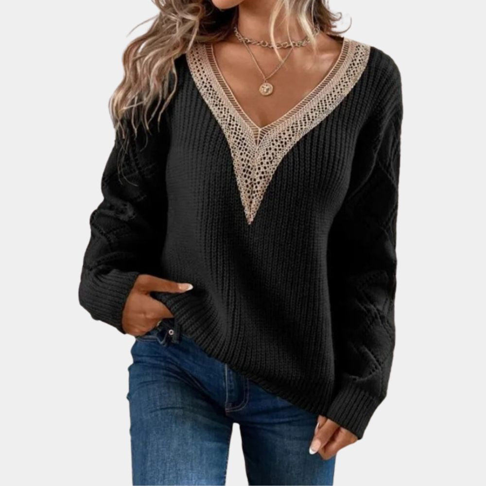 Women's Long Sleeve Knit Top with Lace