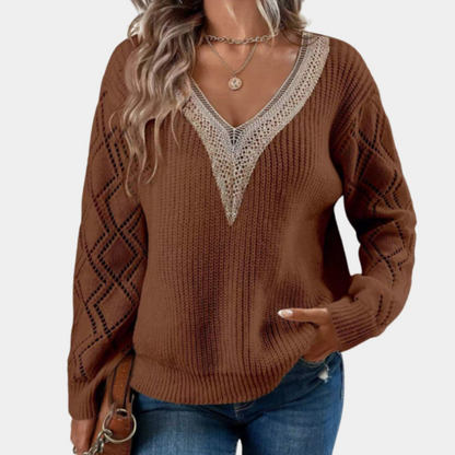 Women's Long Sleeve Knit Top with Lace