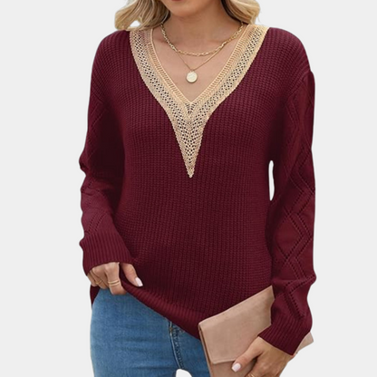 Women's Long Sleeve Knit Top with Lace