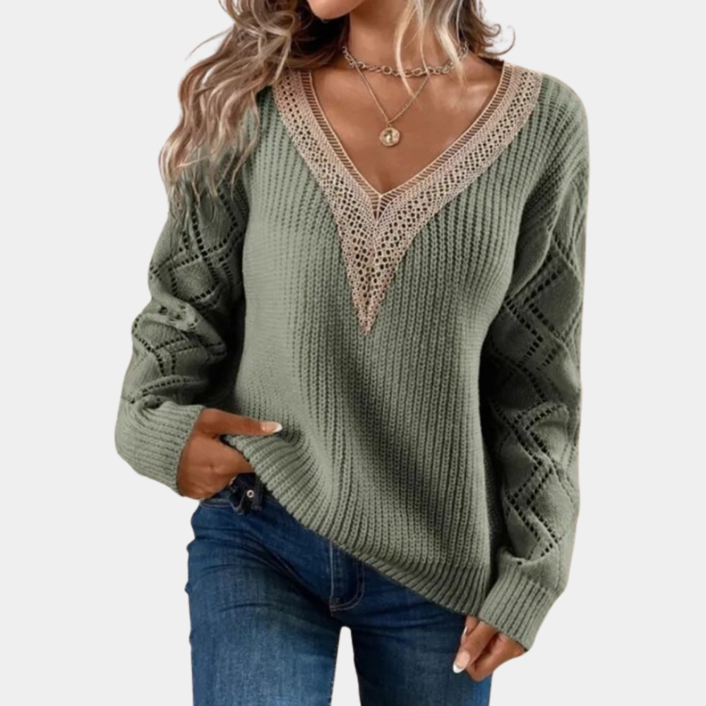 Women's Long Sleeve Knit Top with Lace