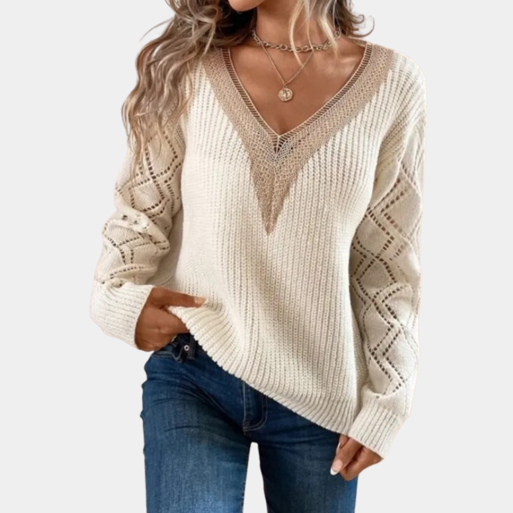 Women's Long Sleeve Knit Top with Lace