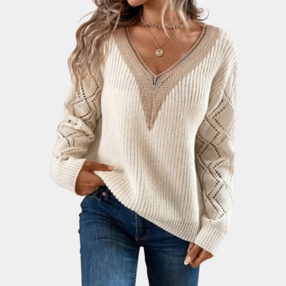 Women's Long Sleeve Knit Top with Lace