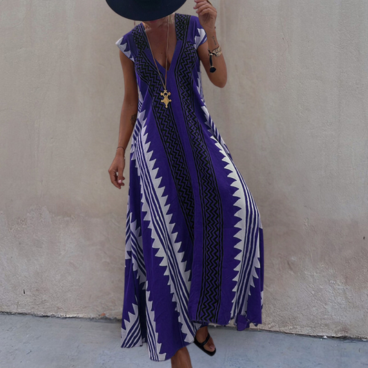 Adelina Bohemian Geometric Maxi Dress