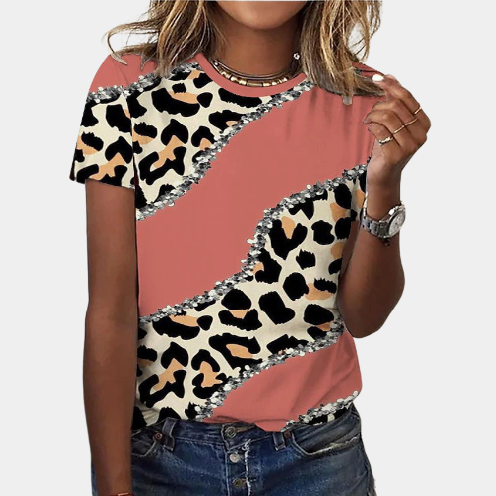 Florinda Abstract Leopard Print, Short Sleeve