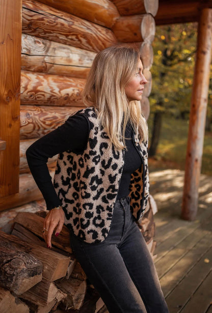 Birgit Leopard Print Sleeveless Cardigan