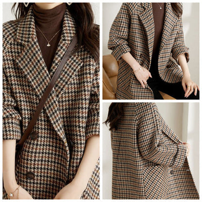 Mila Elegant Women's Plaid Wool-Blend Coat