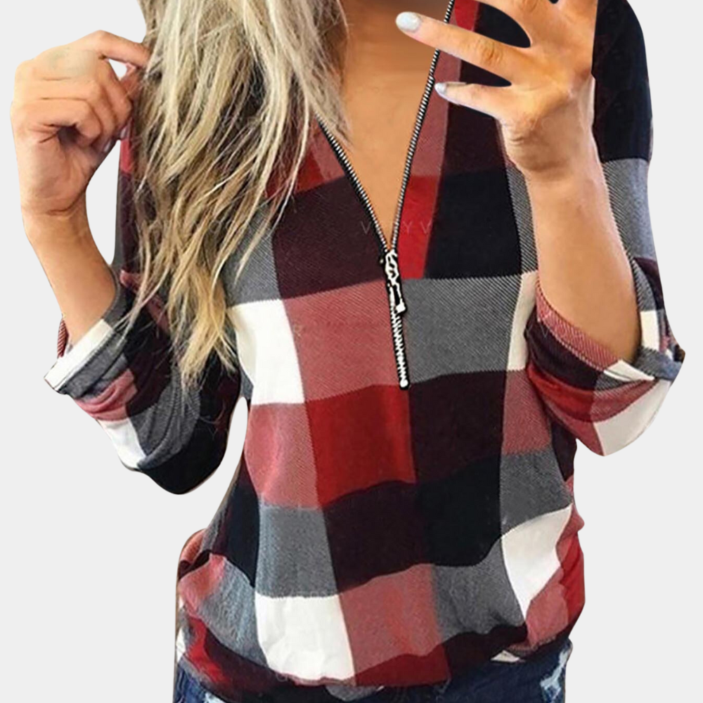 VANIA Classic Plaid Long-Sleeve Blouse