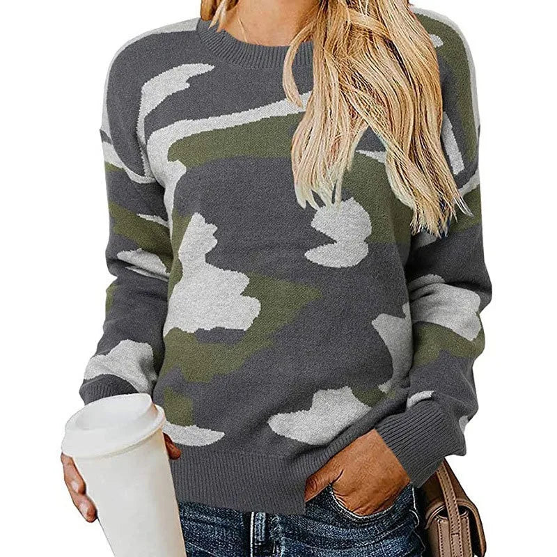 Camouflage Leopard Print Knit Sweater