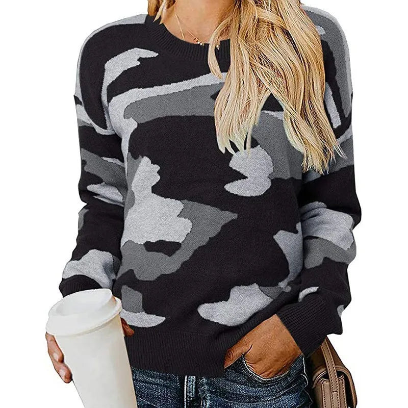 Camouflage Leopard Print Knit Sweater