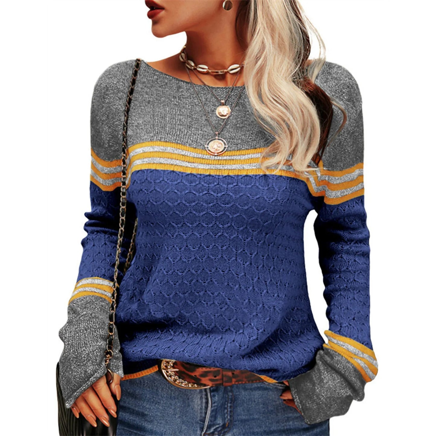 Casual Knitted T-Shirt with Stripes