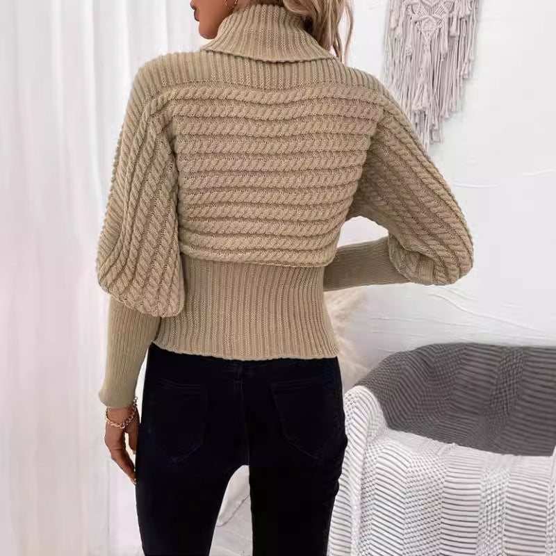 LuxeKnit - Elegant High Collar Sweater