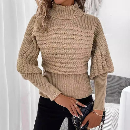 LuxeKnit - Elegant High Collar Sweater