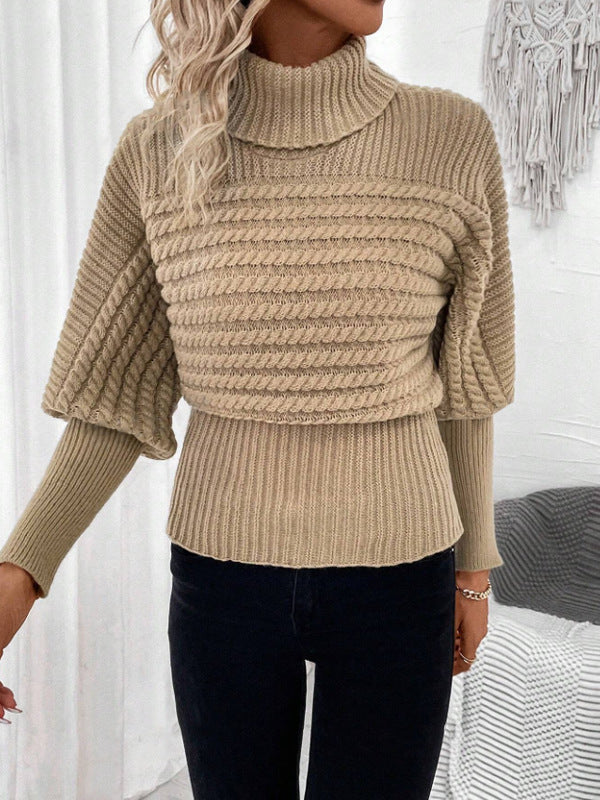 LuxeKnit - Elegant High Collar Sweater