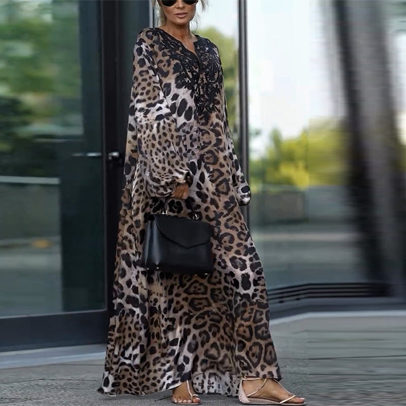 Moa Leopard Print Long Sleeve Dress