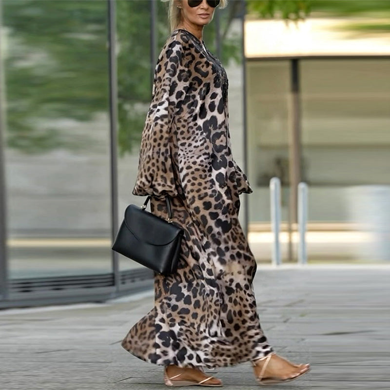 Moa Leopard Print Long Sleeve Dress