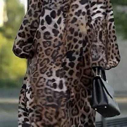 Moa Leopard Print Long Sleeve Dress